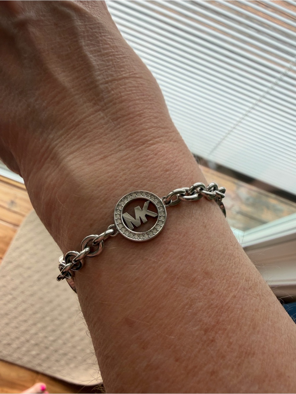 Michael Kors Silver-Tone MK Logo Crystal Circle Bracelet